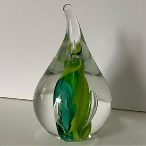Paperweight Poland Studio Art Glass Teardrop Swirl Green Vintage EUC 5" Tall